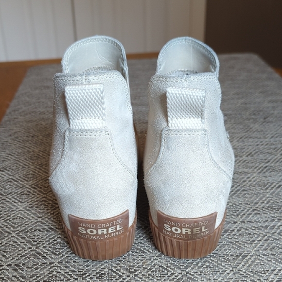 Sorel Out N About Slip-On Wedge Shoe Light - Cream Suede Heeled Ankle Bootie - Picture 2 of 8